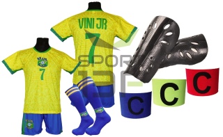 VINI JR komplet sportowy strój piłkarski BRAZYLIA dla dzieci + dodatki