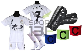 VINI JR komplet sportowy strój piłkarski Real Madryt dla dzieci + dodatki