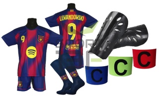 strój piłkarski dla dzieci Lewandowski Barcelona komplet sportowy + dodatki