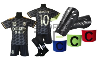 strój piłkarski dla dzieci Mbappe Real Madryt komplet sportowy czarny + dodatki