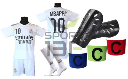 strój piłkarski dla dzieci Mbappe Real Madryt komplet sportowy biały + dodatki