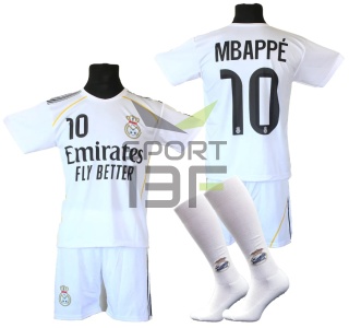 strój piłkarski dla dzieci Mbappe Real Madryt komplet sportowy biały + dodatki