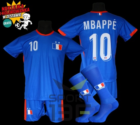 Strój piłkarski dla dzieci MBAPPE Francja - komplet sportowy + dodatki