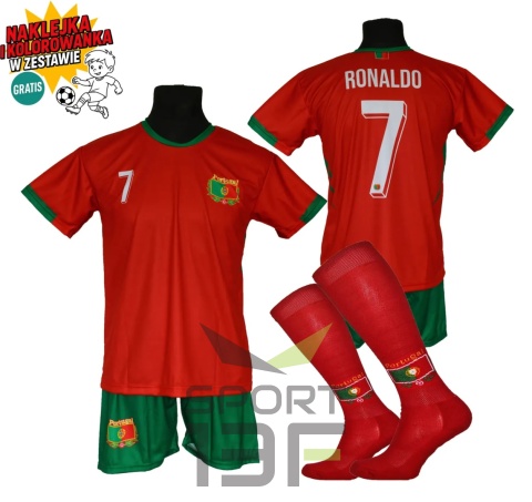 Strój piłkarski dla dzieci RONALDO Portugalia - komplet sportowy + dodatki