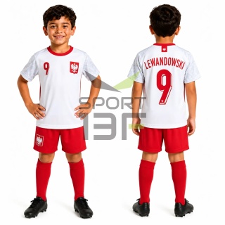 Strój piłkarski dla dzieci LEWANDOWSKI Polska MŚ2026 - komplet sportowy