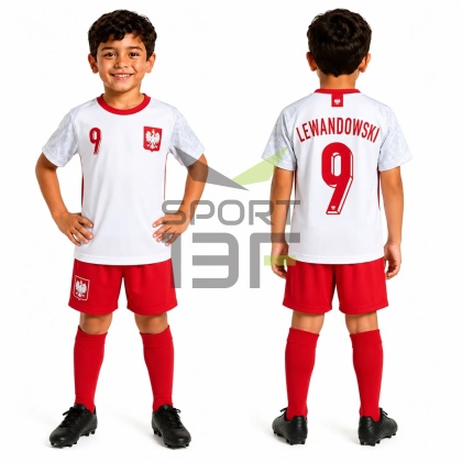 Strój piłkarski dla dzieci LEWANDOWSKI Polska MŚ2026 - komplet sportowy