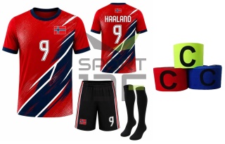 strój piłkarski dla dzieci HAALAND Norwegia komplet sportowy + opaska kapitana