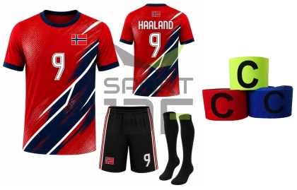 strój piłkarski dla dzieci HAALAND Norwegia komplet sportowy + opaska kapitana