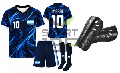 strój piłkarski dla dzieci MESSI Argentyna komplet sportowy + ochraniacze