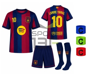 strój piłkarski dla dzieci Lamine Yamal Barcelona komplet sportowy 4w1 z opaską kapitana
