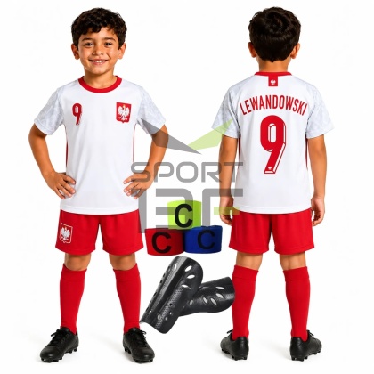 strój piłkarski dla dzieci Lewandowski Polska MŚ2026 komplet sportowy + dodatki