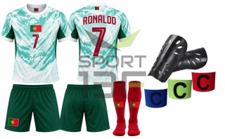 strój piłkarski dla dzieci RONALDO Portugalia biały komplet sportowy 5w1