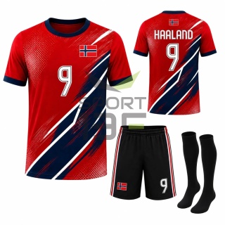 strój piłkarski dla dzieci Haaland Norwegia komplet sportowy 3w1
