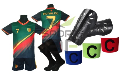 strój piłkarski dla dzieci RONALDO Portugalia komplet sportowy + dodatki